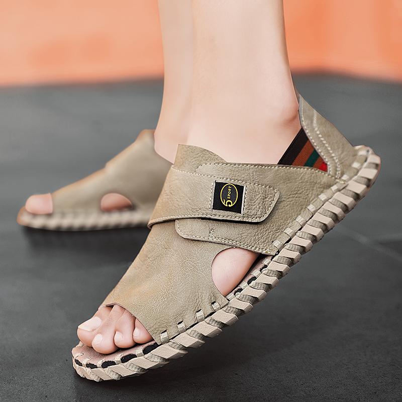 Fashion Hand Sewn Summer Men Sandals Genuine Leather Mens Casual Shoes Outdoor Leather Sandals for Men Beach Roman Mens Shoes