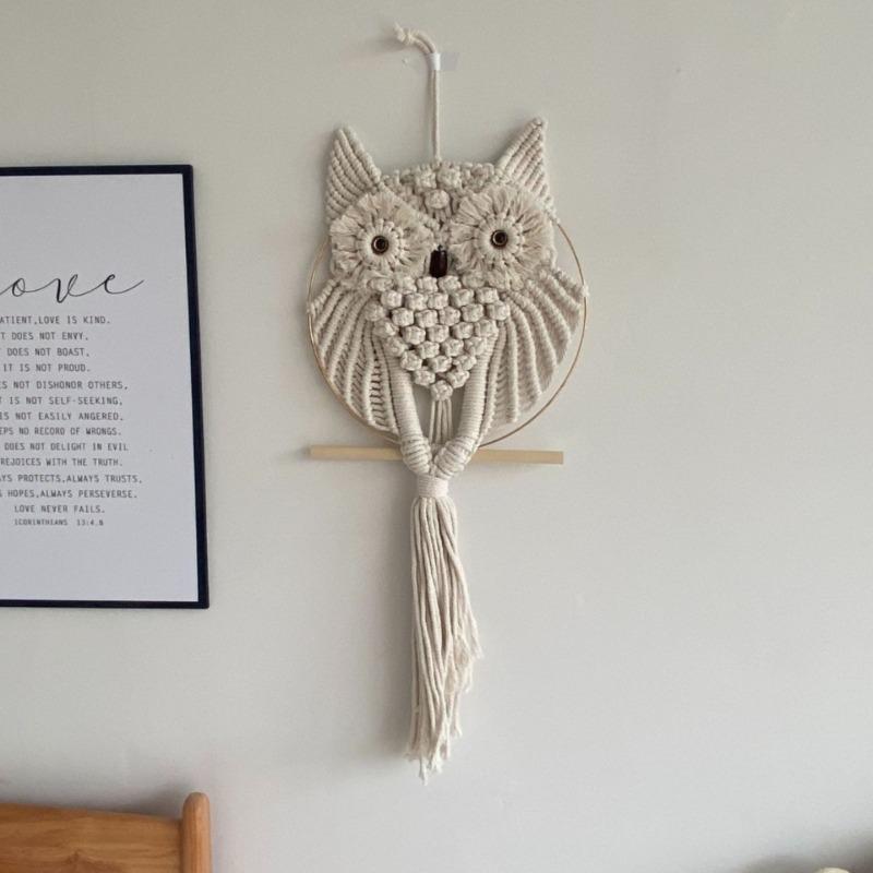 1pcs Handwoven Cotton Owl Wall Hanging | Nordic Bohemian Tapestry with Tassels Rope Decor Home Decoration Supplies