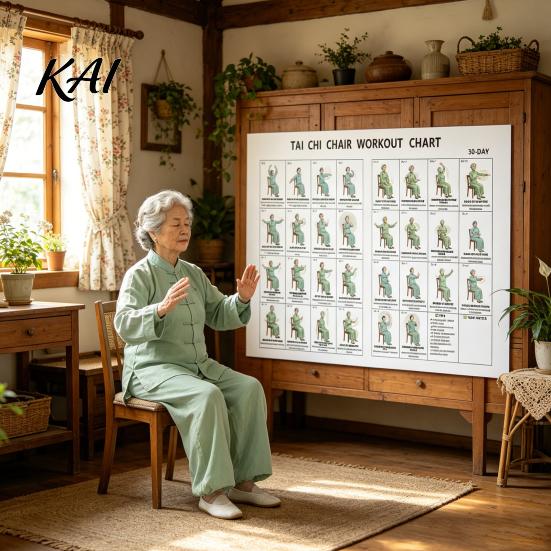 Tai Chi Mobility Exercises Seniors Chair Workout Chart for 30 Day Structured Exercise Plan with Seated Low Impact And Walking Balance Flexibility Home