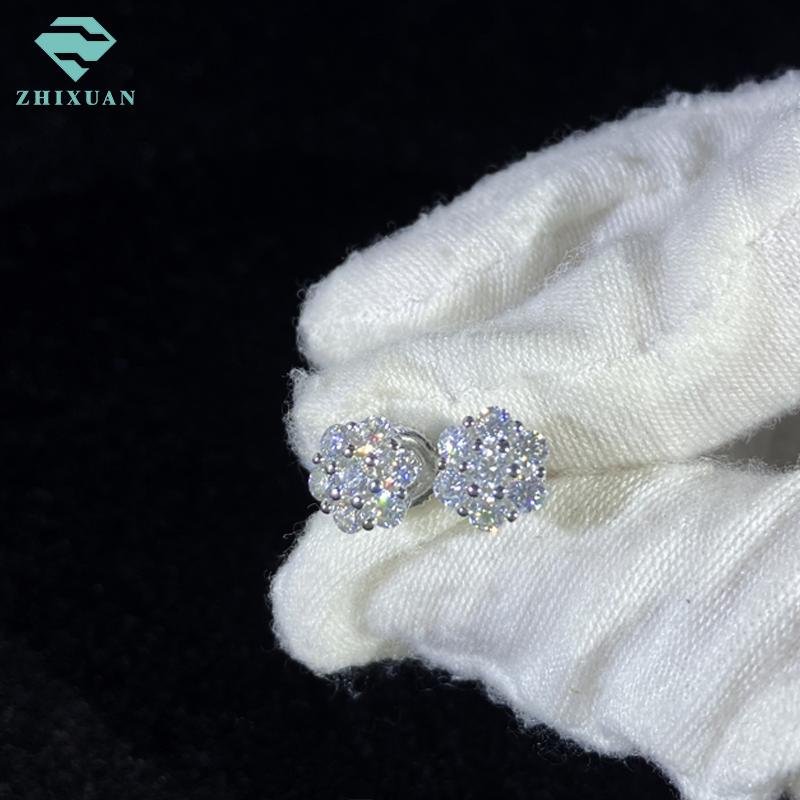 Women Classic Diamond Earrings 925 Silver Moissanite Flower Shape Ear Studs Plated Rose Gold Fashion Jewelry