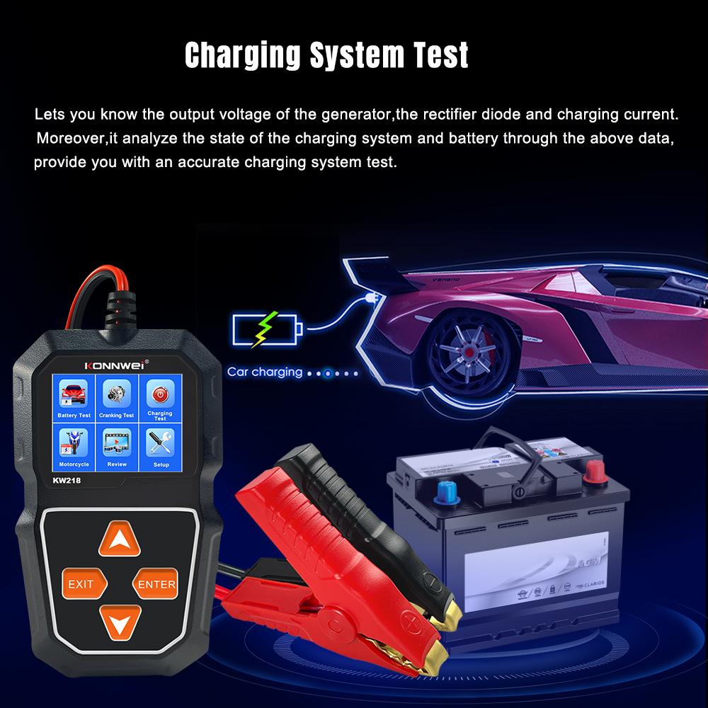 Car Battery Tester 12V 6V Motorcycle KONNWEI KW218 Cranking Test Charging Test Diagnostic Tool Support EFB AGM GEL Lead-acid Batteries