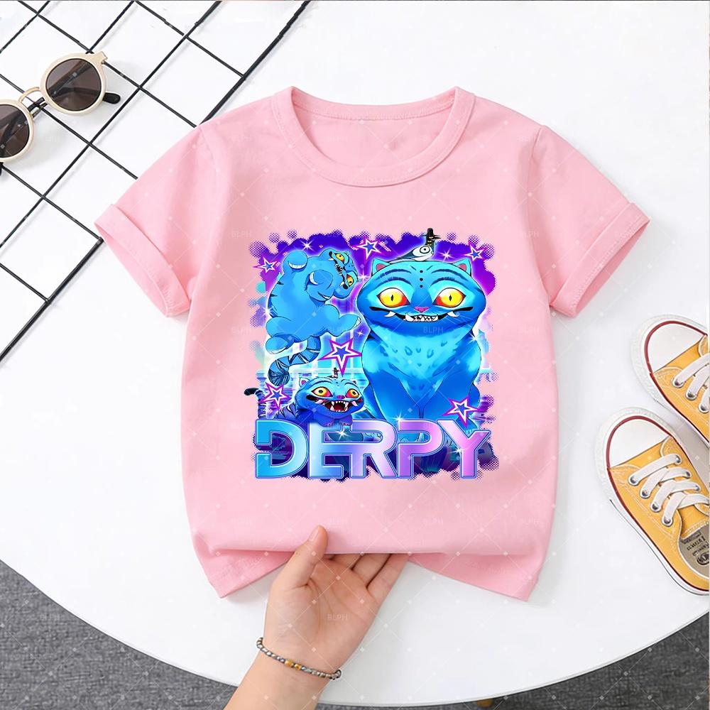 KPop Demon Hunter Cute Blue Cat with Bird Pattern Children's T-Shirt Fashionable Casual for Boys and Girls