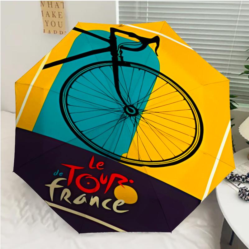 Tour de France Print Automatic Umbrella, 8 Rib Iron Frame, Plastic Handle, Suitable for Outdoor Travel &Daily , Ideal Gift