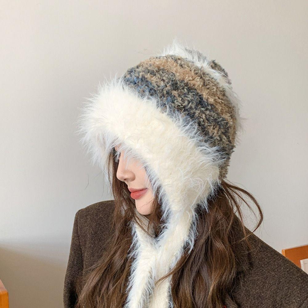 Soft Dopamine Color Beanies Cap Thicken Sweet Knitted Pullover Cap  Female