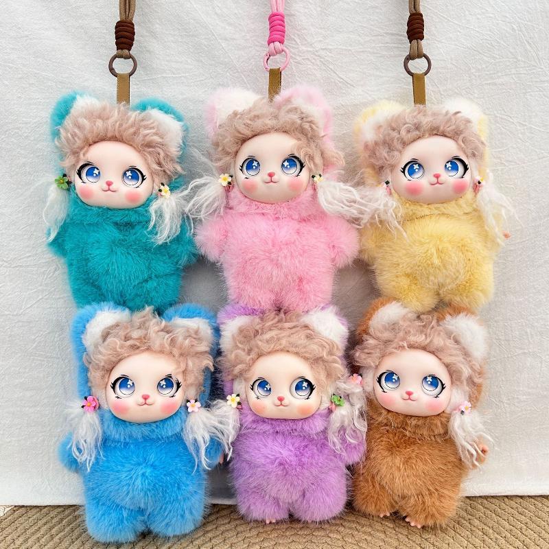 Cute Cartoon Fluffy Curly Hair Vinyl Face Plush Doll Pendant Backpack Hangings Decoration Gifts