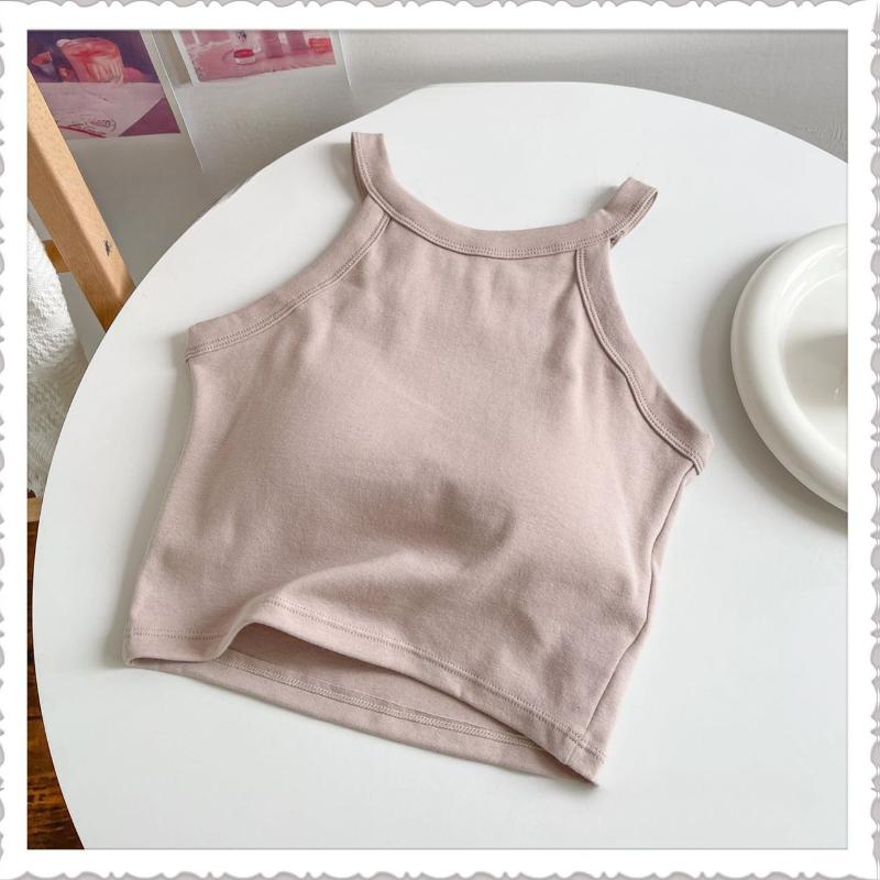 

Женская майка с летней облегающей подкладкой на груди, женский спортивный топ без бретелек, повседневный короткий укороченный топ с открытым пупком One Size светло-розовый