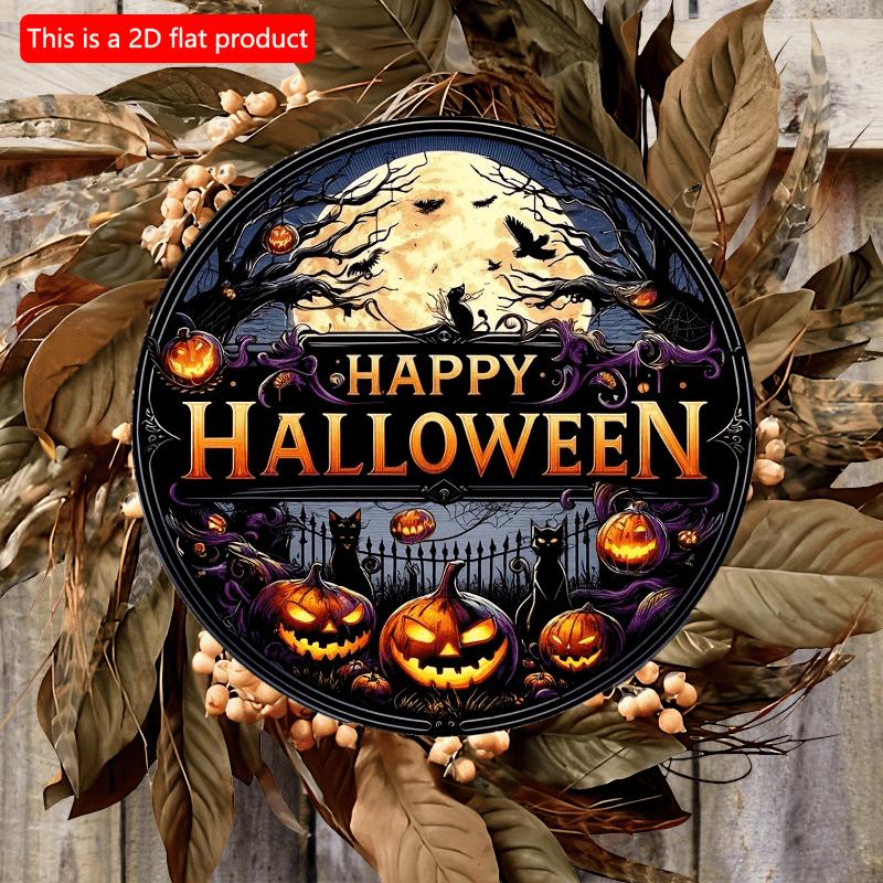 2d Flat 20*20cm, Home Decoration, Happy Halloween Wooden Circular Logo, Creative Decorative Board, for Home, Office, Cafe, Club, Garden Decor.