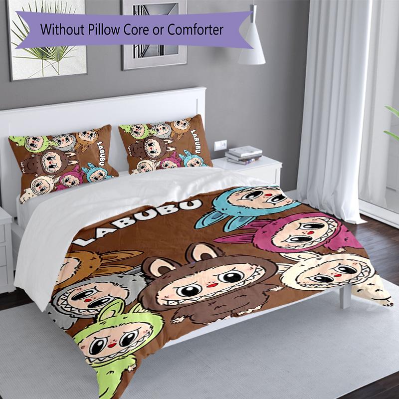 3pcs labubu pattern bedding set duvet cover set includes duvet cover &pillowcases, perfect all season bedroom decoration & gift