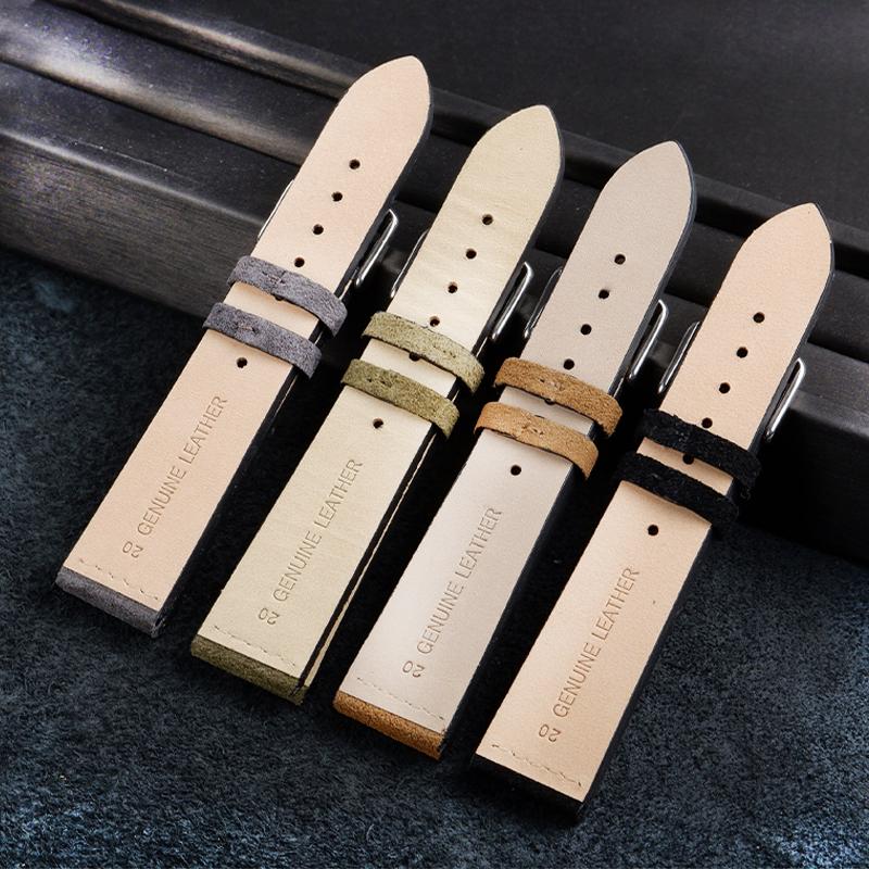 Genuine Leather Suede Watch Strap Retro Watchband 16mm 18mm 20mm 22mm Gray Black Brown Army Green Watch Accessories