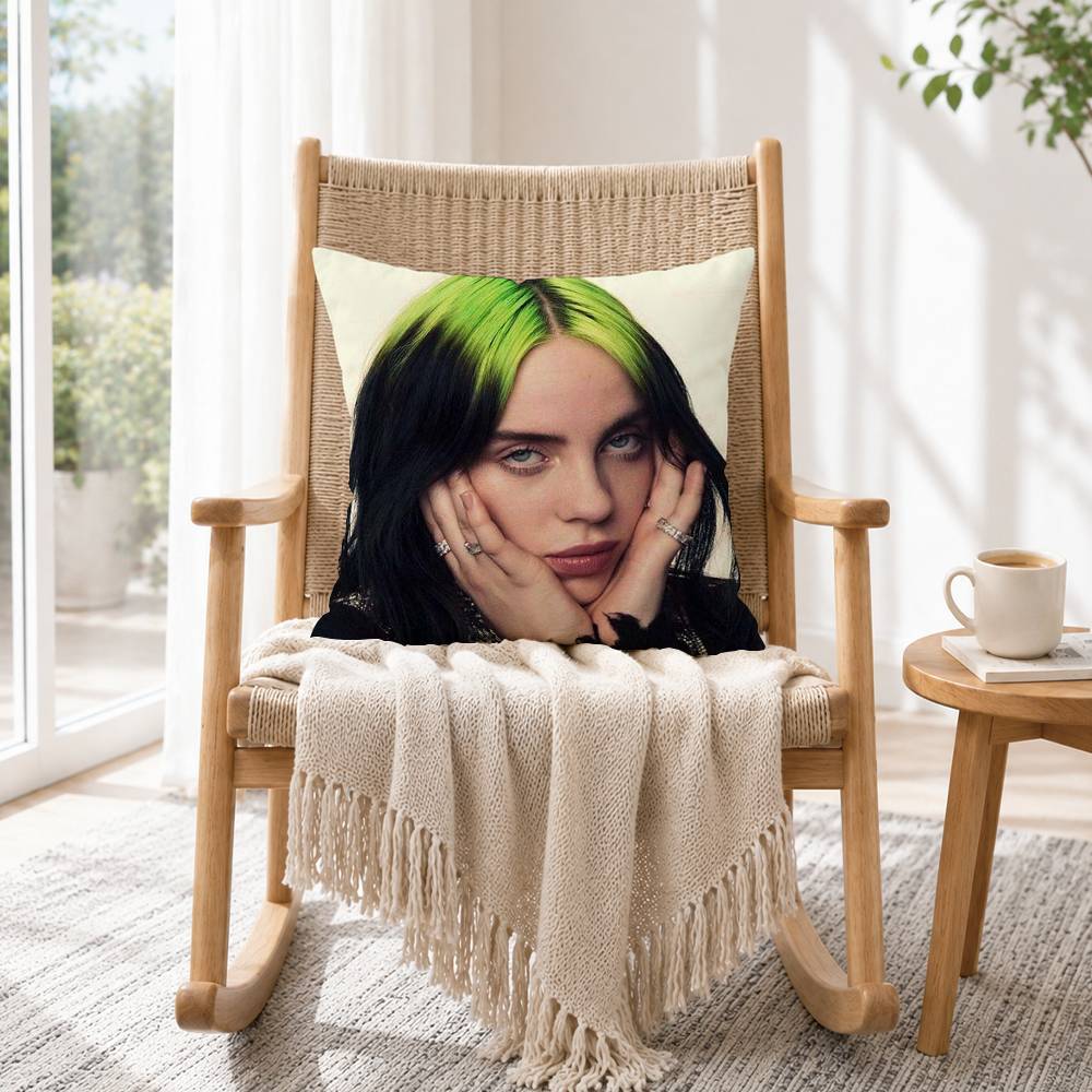 S-Singer B-Billie Eilish Pillow Case Square Double-Sided Sofa Cushion Cover Bedroom Bedside Pillow Gift