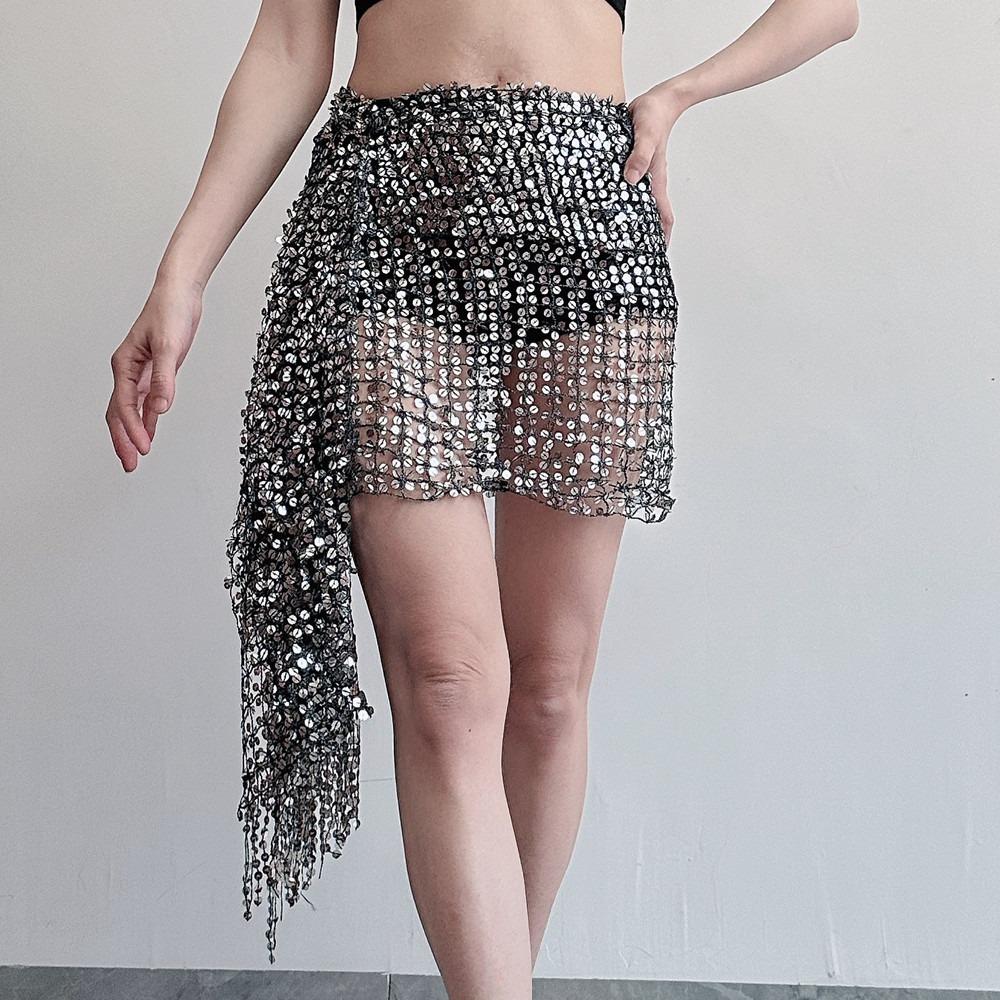 Hollow Out Belly Dance Belt Tassel Belly Dance Costumes Shiny Belly Dancing Scarf  For Women