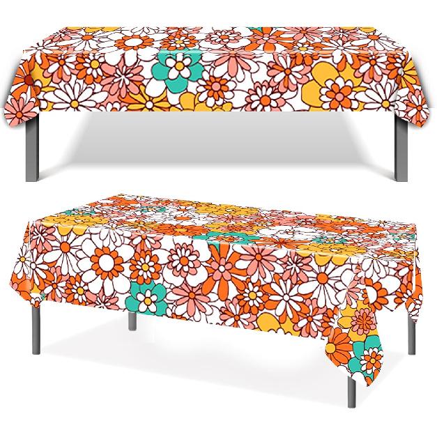 Augisteen 2 PCS Groovy Tablecloth Plastic Boho Daisy Table Covers Daisy Flower Tablecloth Hippie Retro Floral Disposable Tablecloths Waterproof for