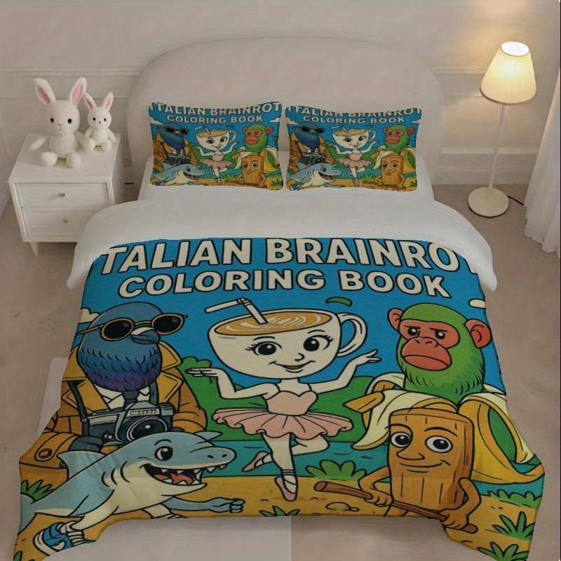 

3Pcs Italian Brainrot Duvet Cover Set - Digital Print, Zipper Design, Machine Washable, 3Pcs, Cozy Bedroom, Artistic Print Duvet Cover Set&EU Single(135x200cm)