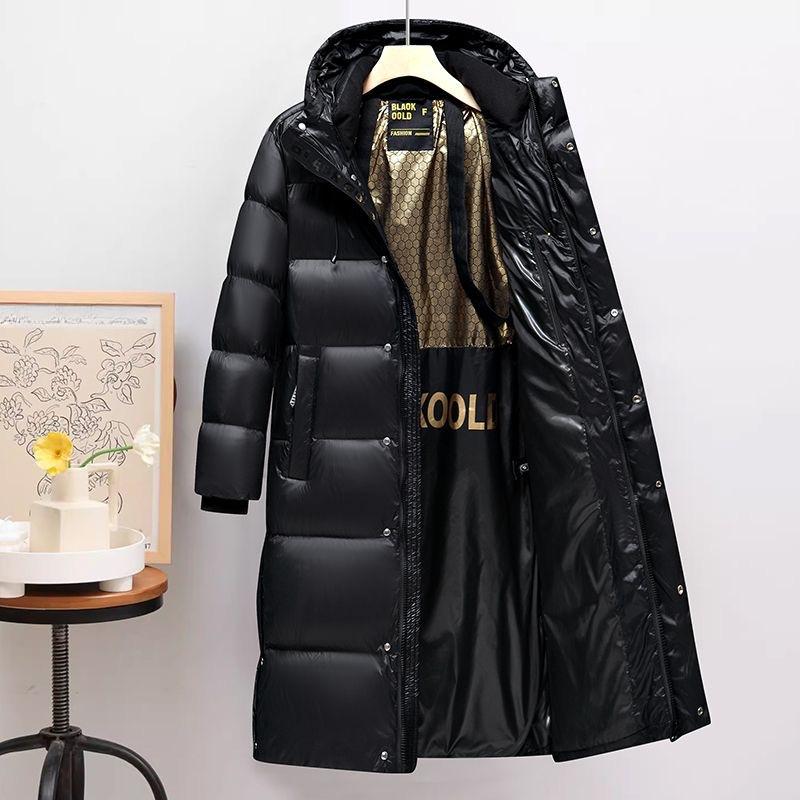 Down Jacket for Men, Long Women, Mid-length Couple's Jacket for White Duck Down, Shiny Warm Winter Trend