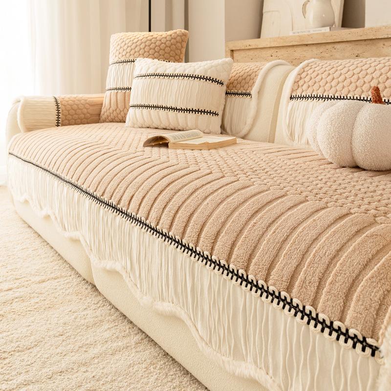 New Cream Style Sofa Cushion Solid Color Winter Thick Anti Scratch Wear-resistant Skin Friendly Anti Slip Warm Cover Cloth Towel