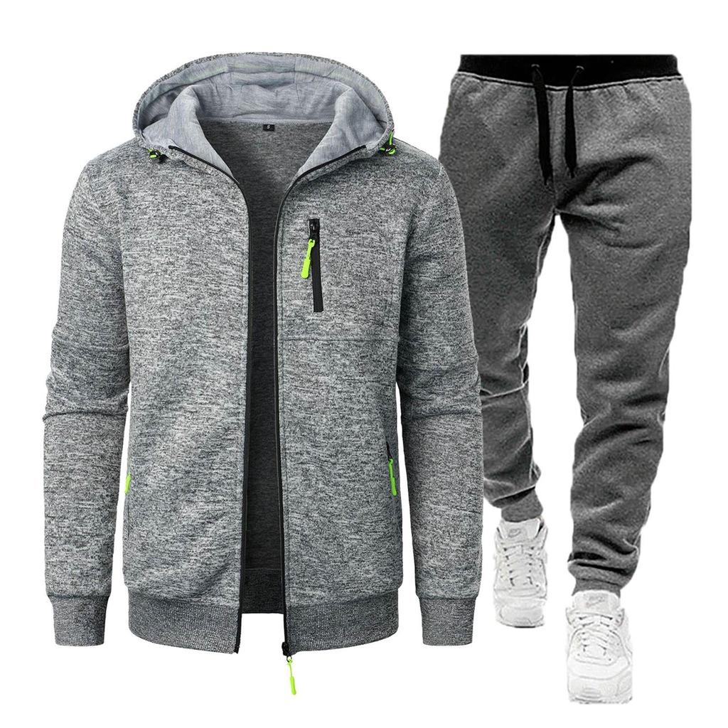 Men's Casual Jacquard Knit Hoodie & Cardigan Set