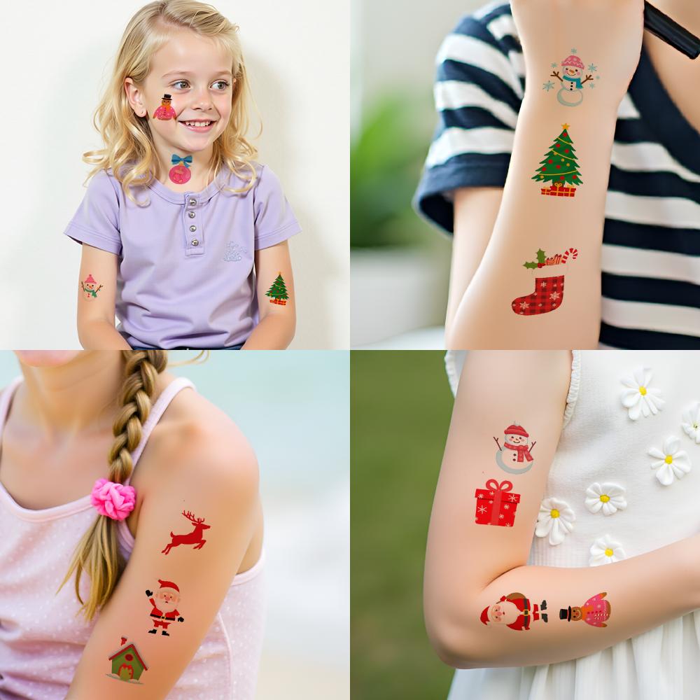 54pcs Temporary Tattoo Snowman Stickers Waterproof Long-lasting Body Stickers Christmas Tree Stickers Cartoon For Shoulders