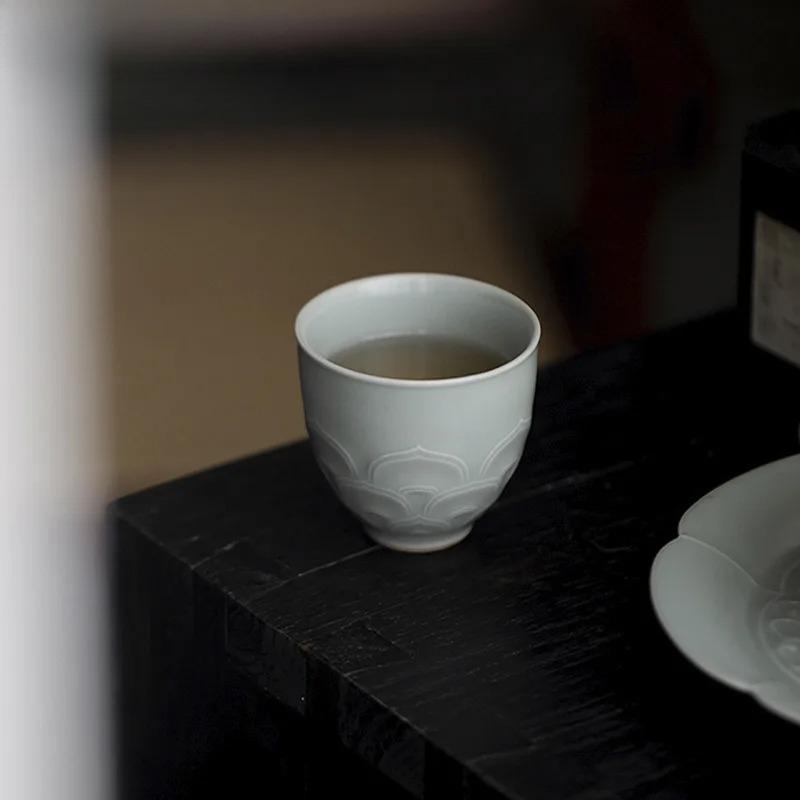 2pc/lot Yaozhou Kiln Lotus Petals Teacup Japanese Tea Bowl Cup For Tea Tea-tasting Meditation Cup Jianzhan Master Cups Gift 80ml