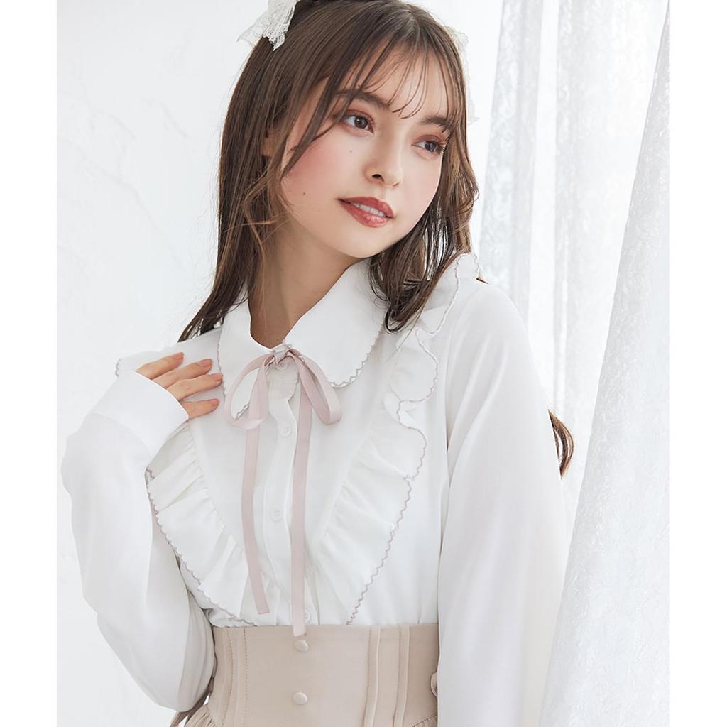 Dear My a ruffled shirt blouse for available in white and Love, classic, elegant, women, black. Yumetenbo.