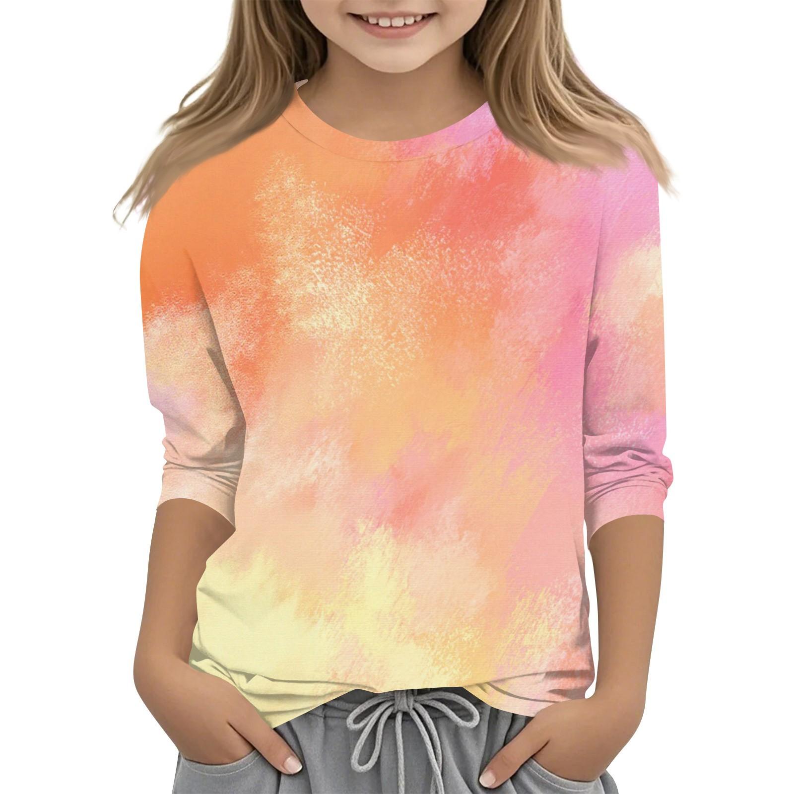 

Children s 3/4 Sleeves Printed O-neck Top Everyday Casual T-shirt 130 золотий