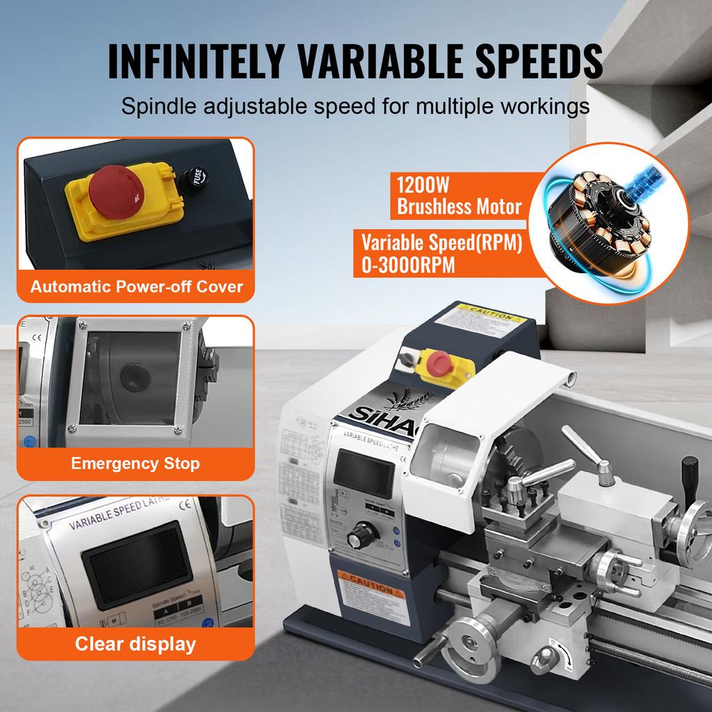 Metal Lathe 220x750mm, Precision Mini Metal Lathe 1500W Variable Speed, Mini Lathe Precision Bench Top Metal Working Lath