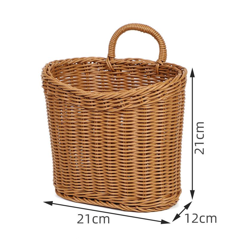 Imitation Rattan Kitchen Storage Basket Brown With Handle Hand-Woven Hanging Baskets Vegetable Fruit Flower Sundries Organizer