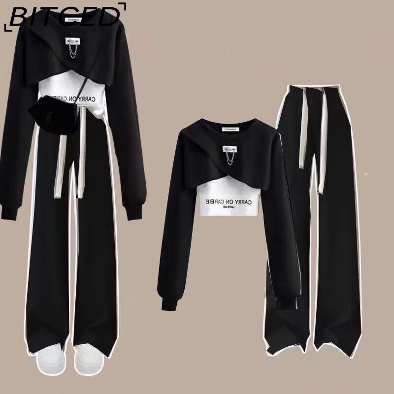 BITCED Dopamine Cool et Cool Style Sel Fille Cool et Élégant Pantalon de Travail Street, Costume Fille Hot, Uniforme Scolaire, Sweat à Capuche Trois Pièces