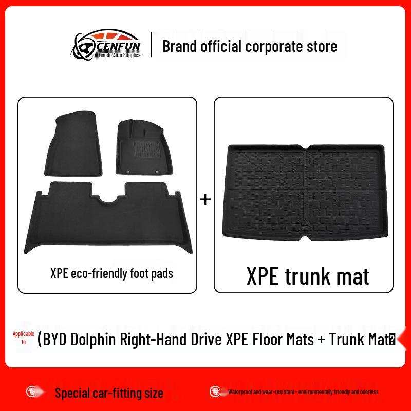 BYD Dolphin Yuan Plus RHD XPE Waterproof Floor and Trunk Mats, Wear-Resistant Backrest Pad