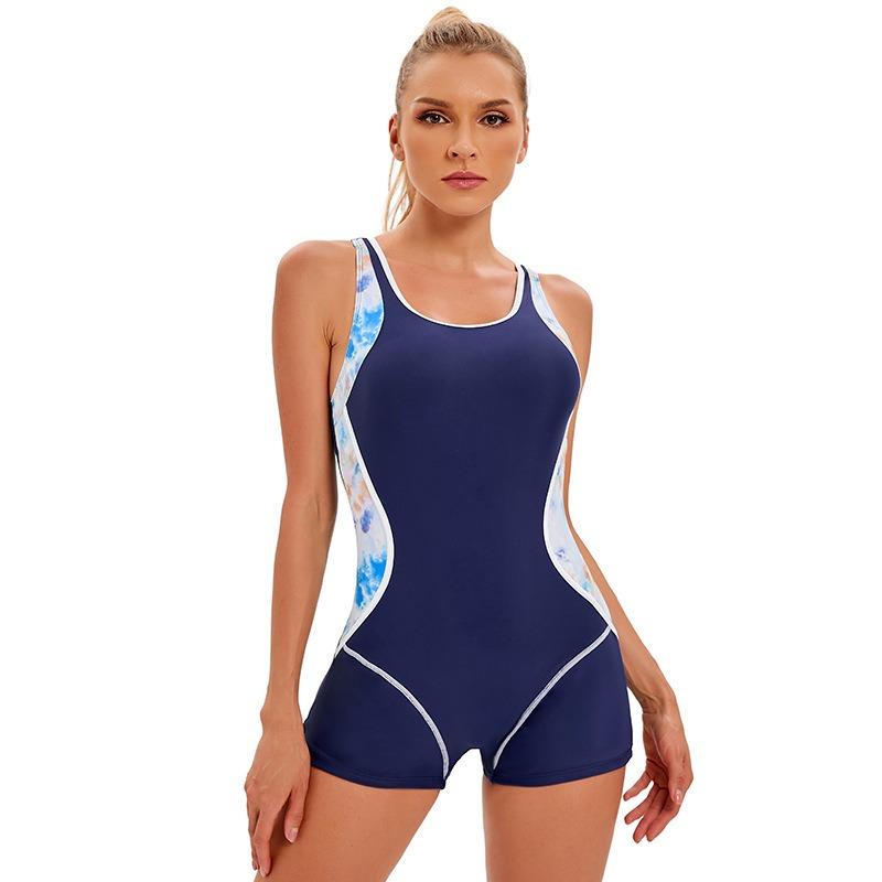Costume intero sportivo da donna abbinamento colori conservativo costume da bagno sexy schiena scoperta