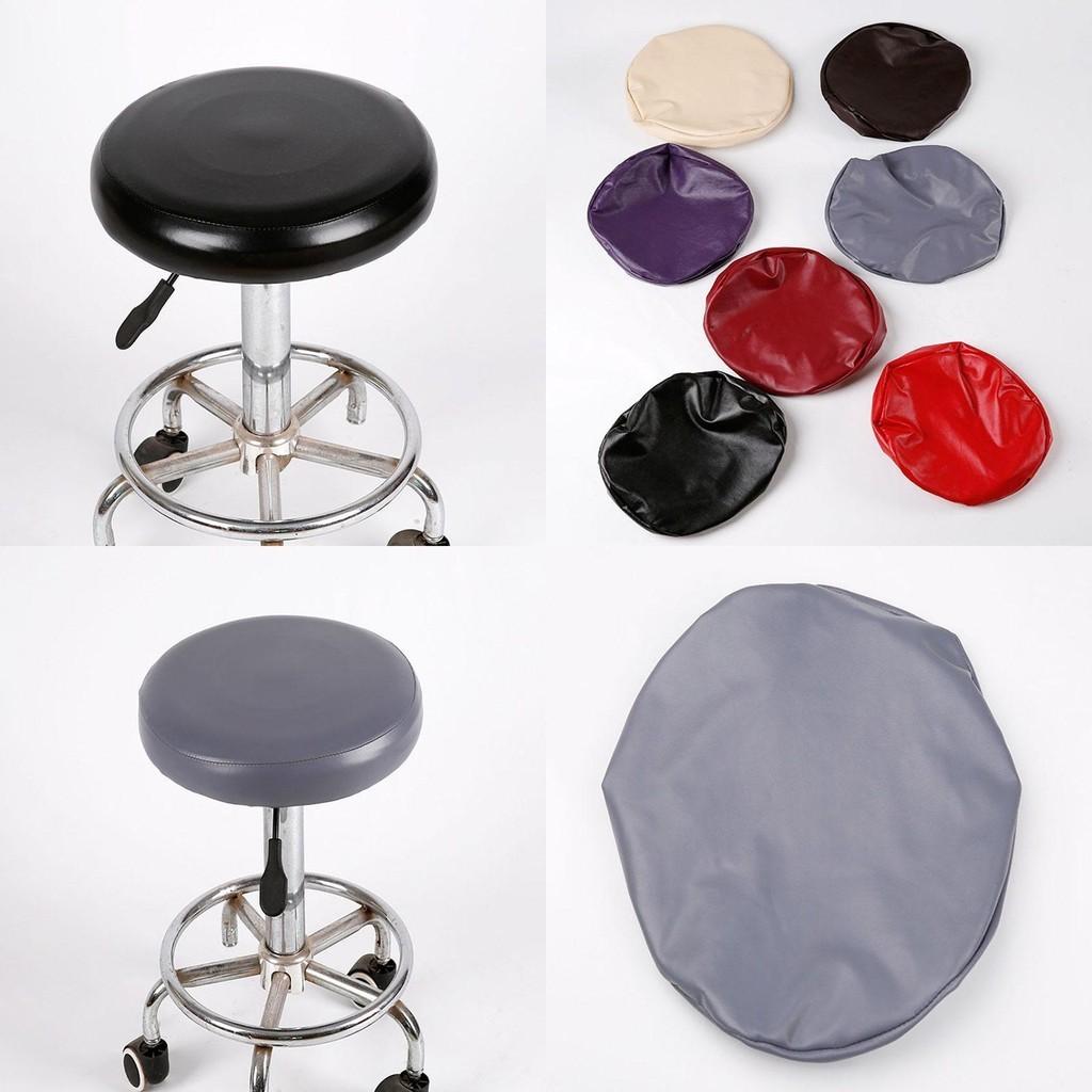 Cover Bar Stool Chic Round Chair Covering Seat Slipcover Faux 1pc Leather