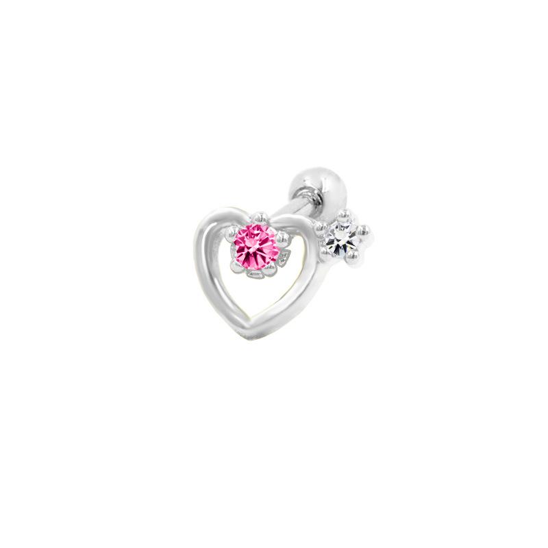 Gaibei European & American 3D Heart Ear Stud with Round Zircon Piercing Jewelry