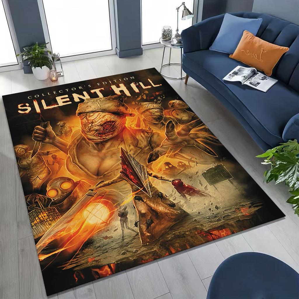 Klassisches Silent Hill Horror Game Filmkunst Teppich für Schlafzimmer Wohnzimmer Sofa Heim Fußmatte Dekor,Große Kinder Spiel Rutschfeste Bodenmatte
