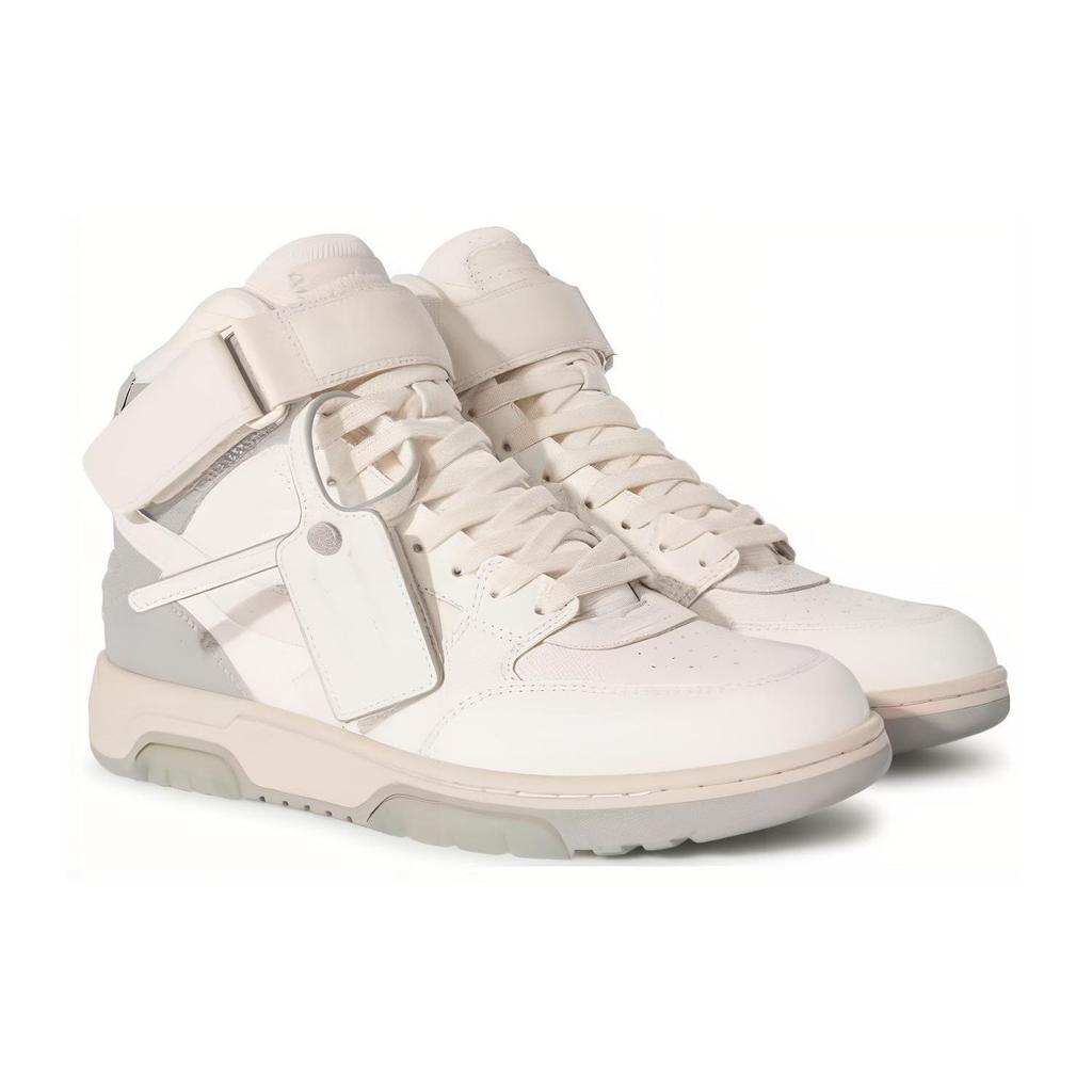 Off-White Out Of Office Leather Minimalist Versatile Casual High-Top Sneakers Men Sneakers White Gray OMIA259F23LEA0050106