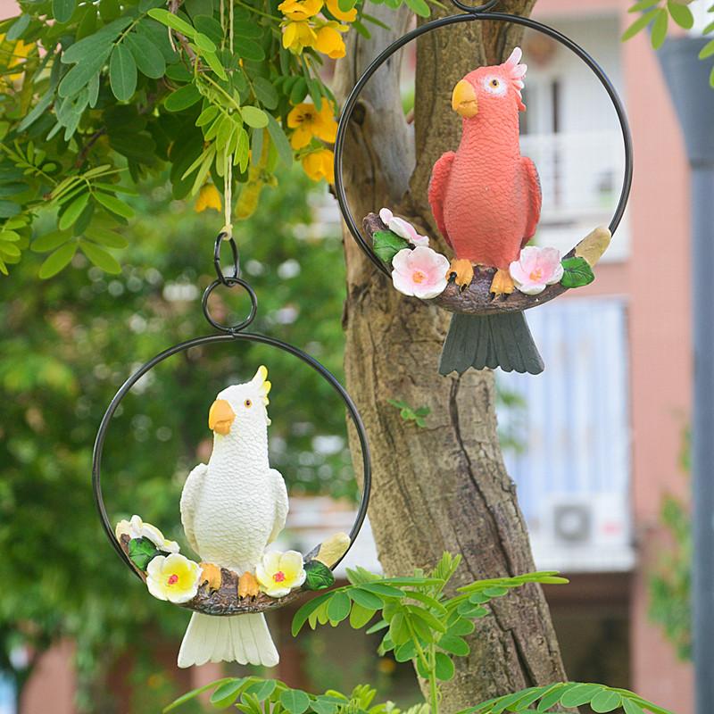 Süßer Harzpapagei mit Ring zum Aufhängen am Baum Outdoor-Gartendekoration Statue Tierplastik für Zuhause Büro Zimmer Dekor Schmuckstück