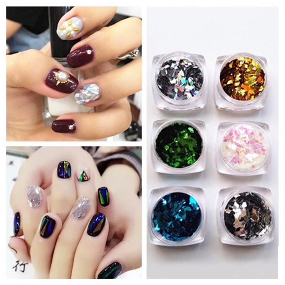 12PCS Rhombus Nail Glitter Sticker Set 3D Slice Kit Diamond Sequins Nail Manicure Polish Gel Tips