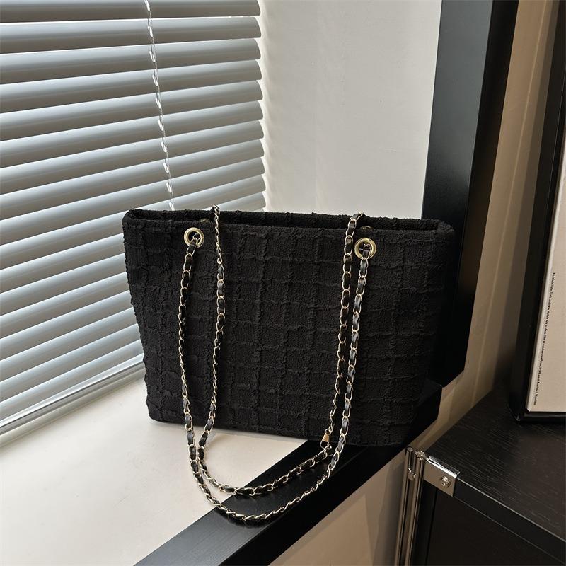 Fashiable Casual Plaid Chain Solid Color Tote Bag, Large Capacity Simple and Versatile Shoulder Bag, Women's Armpit Bags