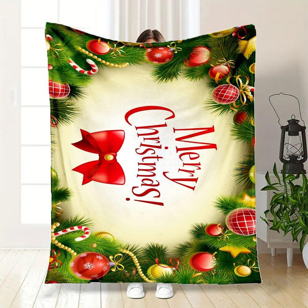 "Merry Christmas! Festive Greeting Card"Blanket Flannel Throw Blanket for Sofa, Bed, Travel, Camping, Office, Couch, Chair, And Bed Gift for