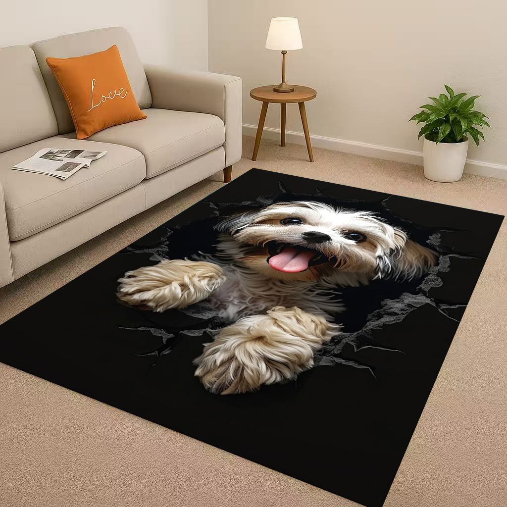 27 Stil Durchbrechende Wand 3D-Illusion Hund Welpe Wohnzimmer Rutschfester Teppich für Schlafzimmer Spielzimmer Sofa, Heimdekoration Fußmatte