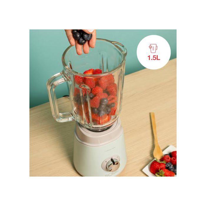 Blender de sticlă - Solac - 1000W - 1,5L - 2 viteze + Turbo - Lame inox 4 lame - Zdrobește gheață - Siguranță sporită