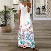 Damen-Sommerkleid, satte Farben, Blumendruck, V-Ausschnitt, Spitze, Patchwork, aushöhlen, kurze Ärmel, plissiert, Boho-Party, Maxikleid, Damenbekleidung