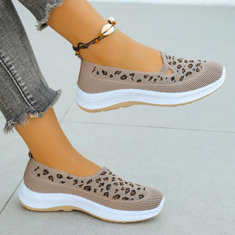 Fashion Fashion Hollow Leopard Print Flats Women Spring Summer Breathable Mesh Platform Sneakers Woman Non Slip Thick Sole Loafers Shoes