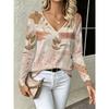 Fashion Women's V-Neck Long Sleeve 3D Floral Color Printing Casual Long Sleeve V-Neck T-Shirt