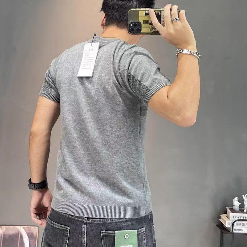 2025 Autumn/Winter Men's Slim Fit Half Sleeve Knitted T-Shirt - Fashionable Youth Base Layer Top