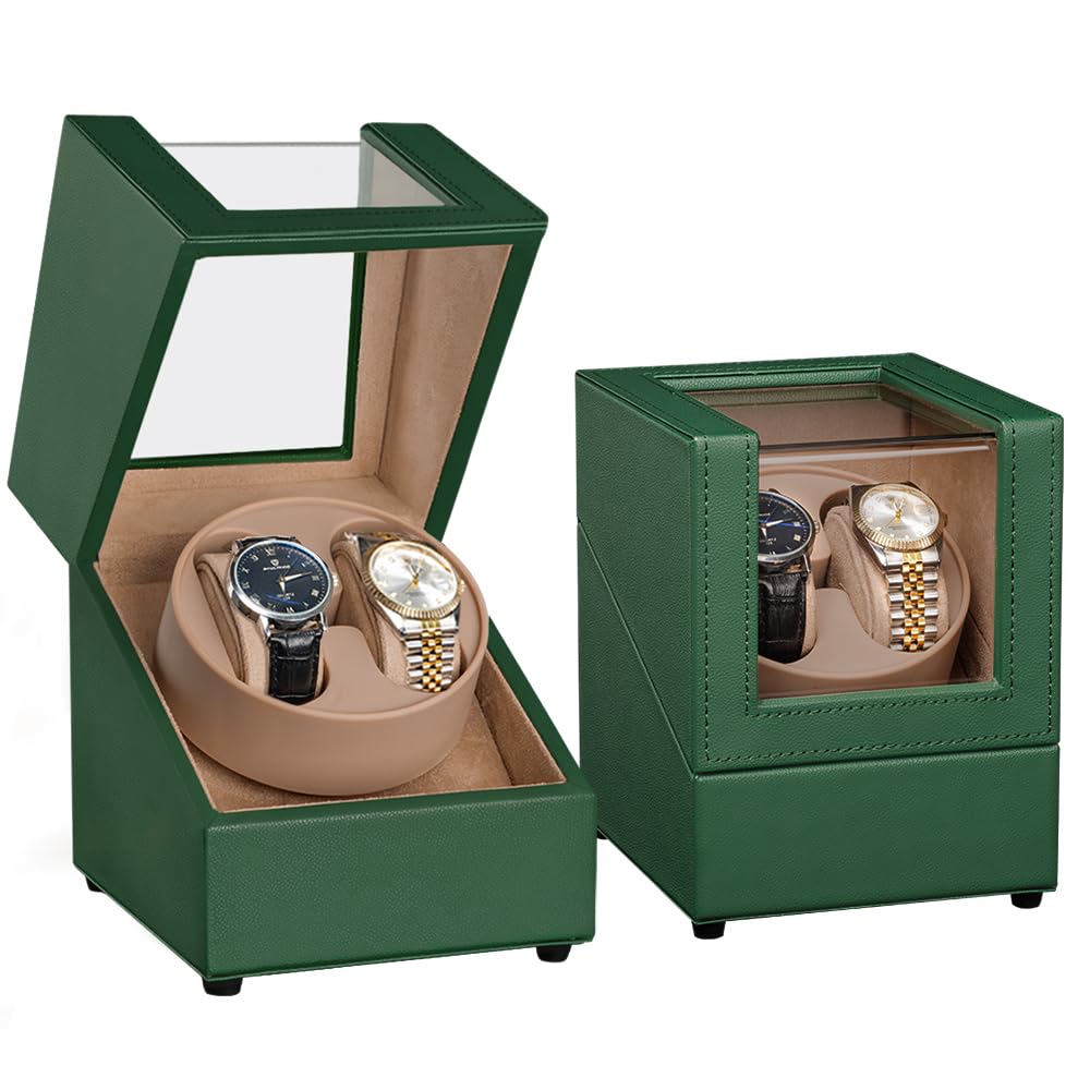 SOUKENGEN Automatic Watch Winder (2-Watch Winder) for Men and Women (09: Green 2+0L)