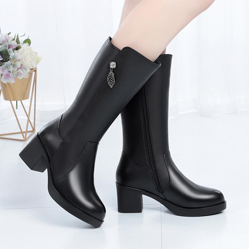 Buty zimowe damskie czarne buty botki duże rozmiary zimowe oryginalne skórzane damskie śniegowce grube ciepłe wełniane buty