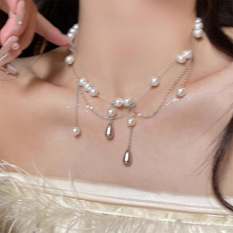 

Изысканное ожерелье-кисточка из пресноводного жемчуга в форме капли для женщин, девушек, личностная цепочка на ключицу, аксессуары для вечеринок as the picture