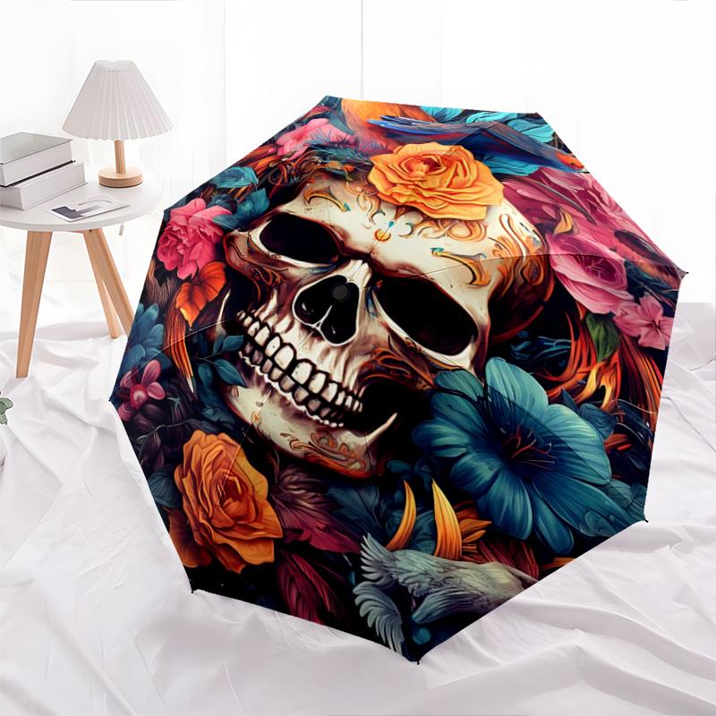 

1pc Day of the Dead Theme Pattern Automatic, 8 Iron Frames, High-Value Folding Umbrella, Suitable for Office, Travel and Outdoor Adventure.W030