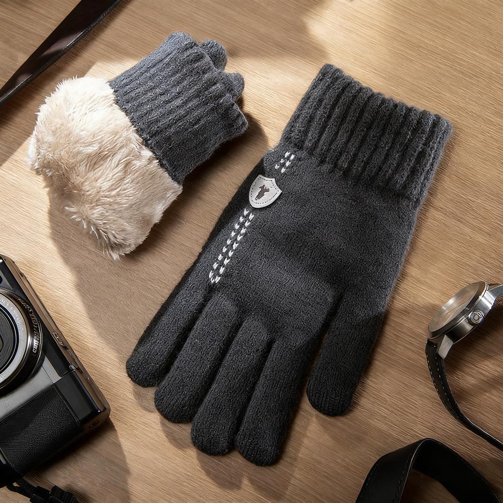 Knitted Warm Thicked Gloves for Men's Winter Windproof Touch Screen Gloves Washable Outdoor Cycling Full Finger Gloves