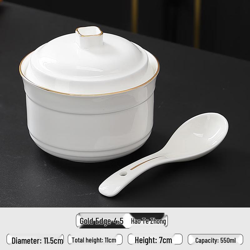 Zhishi Gold Rim 4.5-inch Bone China Stew Pot