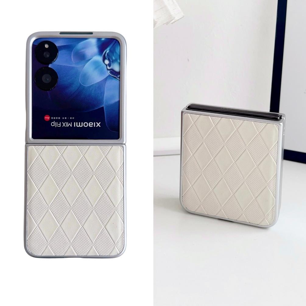 Plain Leather Pearlescent Prismatic Check Phone Case For Xiaomi Mix Flip MIX FLIP All-inclusive Hard Back Cover For Xiaomi Mix Flip